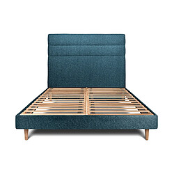 Sommeil de plomb Lit 135x190cm avec tête de lit lignes bouclette et sommier kit Bleu - Hauteur totale : 29cm