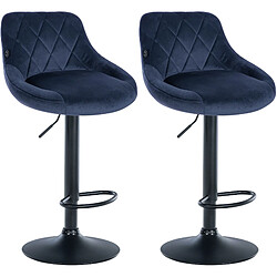 Decoshop26 Set de 2 tabourets de bar coutures décoratives losanges assise en velours bleu et cadre en métal noir TDB10774