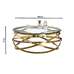 Avis Vivenla Table basse design rond avec piètement en acier inoxydable poli doré et plateau en verre trempé transparent L. 100 x H. 43 cm collection ENRICO