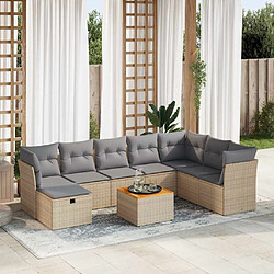 vidaXL Salon de jardin avec coussins 9 pcs beige résine tressée