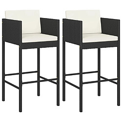 vidaXL Tabourets de bar lot de 2 avec coussins noir résine tressée