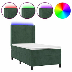 Maison Chic Lit adulte- Lit + matelas + LED,Sommier à lattes de lit matelas LED Vert foncé 90x200cm Velours -GKD61662