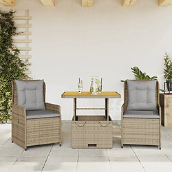 vidaXL Ensemble de bistro 3 pcs avec coussins beige résine tressée