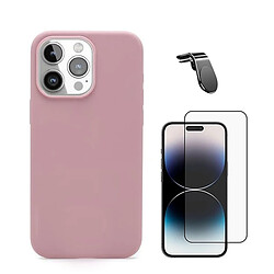 Kit De Film En Verre Trempé À Couverture Complète 5D + Couvercle En Silicone Liquide + Support Magnétique L Phonecare Compatible avec Apple iPhone 16 Pro - Rose