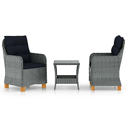 Maison Chic Salon de jardin 3 pcs + coussins - Mobilier/Meubles de jardin - Table et chaises d'extérieur Résine tressée Gris clair -MN39904