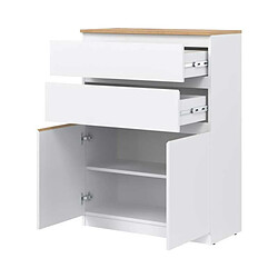 Avis Dansmamaison Commode 2 portes battantes 2 tiroirs Blanc/Bois - QIZ