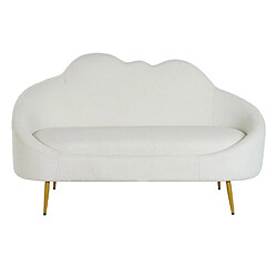 Pegane Canapé de salon en polyester blanc et métal moutarde- longueur 155 x profondeur 75 x hauteur 92 cm