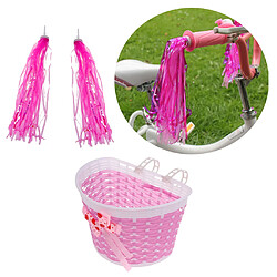 Panier Avant de Vélo + 2pcs Tassel Glands de Poignée + 2pcs Poignée de Guidon Vélo Enfant Fille -Rose