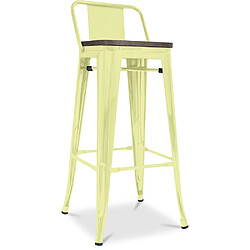 ICONIK INTERIOR Tabouret de bar design industriel avec dossier - Bois et acier - 76cm - Stylix Jaune pâle