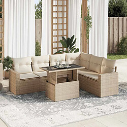 vidaXL Salon de jardin avec coussins 7 pcs beige résine tressée