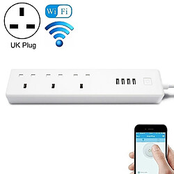 Wewoo Prise Connectée 4 x ports USB + 3 x UK Plug Jack télécommande WiFi Smart Power Socket Fonctionne avec Alexa et Google Home, Longueur du câble: 1,8 m, AC 90-265V, UK