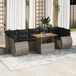 vidaXL Salon de jardin 8 pcs avec coussins gris résine tressée