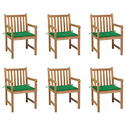 vidaXL Chaises de jardin lot de 6 et coussins vert Bois de teck massif