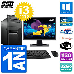 PC Tour Lenovo M93p Ecran 22" Intel i3-4130 RAM 32Go SSD 120Go Windows 10 Wifi - Occasion