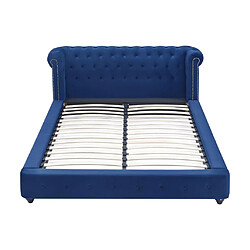 Acheter Vente-Unique Lit chesterfield 160 x 200 cm - Velours - Bleu roi + Matelas - TONGERLA