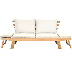 Helloshop26 Chaise longue convertible avec coussin canapé de jardin 2 en 1 en bois d’acacia avec accoudoir réglable pour patio piscine jardin blanc 20_0006182