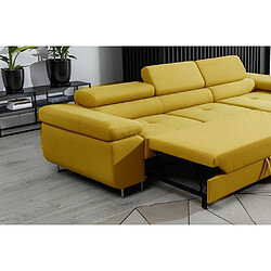 VENESETTI Canapé d'angle convertible ARMEL en tissu luxe 5 places, jaune moutarde, avec coffre, angle droit (vu de face) pas cher