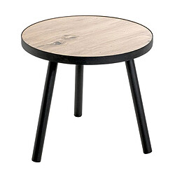 Pegane Table d'appoint, table de salon en bois coloris chêne et métal noir - diamètre 40 x hauteur 37 cm