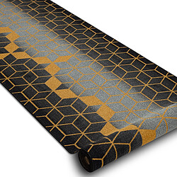 RUGSX TAPIS DE COULOIR antidérapant 100 cm HEKSAGON Hexagone noir or 100x460 cm