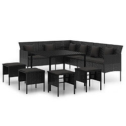 vidaXL Ensemble à manger de jardin coussins 6pcs noir résine tressée