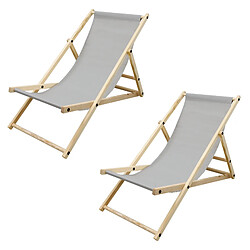 Ecd Germany 2x Chaise longue jardin pliante bain de soleil plage chilienne gris clair 120 kg