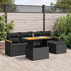 vidaXL Salon de jardin 6 pcs avec coussins noir résine tressée acacia