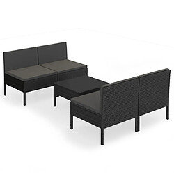 vidaXL Salon de jardin 5 pcs avec coussins résine tressée noir