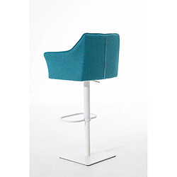 Acheter Decoshop26 Tabouret de bar chaise haute de comptoir couture carrées assise en tissu turquoise cadre en métal blanc 10_0004758