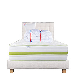 LUXURY LITERIE Ensemble matelas Rêverie 90x190 cm + sommier beige ep20cm + oreiller + couette + Tête de Lit