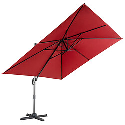 Helloshop26 Parasol déporté inclinable 3x3 m avec base croisée rotation à 360° manivelle 8 baleines event pour jardin terrasse vin-rouge 20_0009019