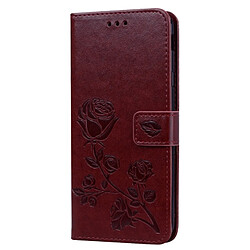 Wewoo Housse Coque Étui en cuir avec rabat horizontal relief Rose pour Samsung Galaxy J4 Plus, support, logements pour cartes et porte-monnaie (Marron)