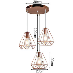 Stoex Ø200Mm Lustre Diamant Rétro Industriel Suspension Luminaire Vintage Plafonnier Hauteur Réglable 3 Supports de Lampe Suspension Or Rose pas cher