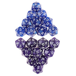 20 Pièces Dés Polyédrique Dés 20 Faces Jeux de Société - Bleu + Violet