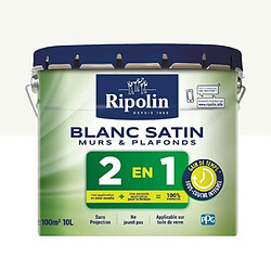 RIPOLIN Peinture blanche pour murs et plafonds avec sous-couche integre - Blanc satin - 10 L