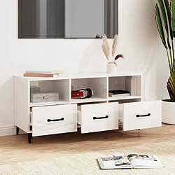 Avis Maison Chic Meuble TV scandinave - Banc TV pour salon Blanc brillant 102x35x50 cm Bois d'ingénierie -MN14550