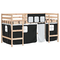 Vidaxl Lit mezzanine enfants et rideaux blanc/noir 90x200cm pin massif