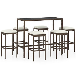 Maison Chic Ensemble de bar de jardin 7 pcs et coussins,Table + chaises + coussins d'extérieur Résine tressée Marron -GKD990628