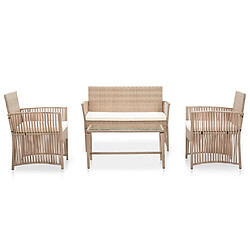 Maison Chic Salon de jardin 4 pcs avec coussins | Ensemble de Table et chaises | Mobilier d'Extérieur Résine tressée Beige -GKD51397