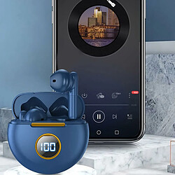 Écouteurs Bluetooth YUANFU J88 (avec boîtier de chargement, qualité sonore haute fidélité, commande tactile, écouteurs de sport à faible latence, intra-auriculaire bleu)