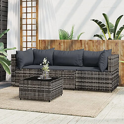 Maison Chic Salon de jardin 4 pcs + coussins - Mobilier/Meubles de jardin - Table et chaises d'extérieur Gris Résine tressée -MN54719