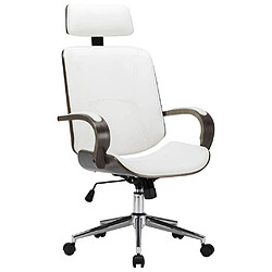 Maison Chic Chaise Gaming | Chaise de bureau Ergonomique Fauteuil avec appuie-tête Blanc Similicuir et bois -GKD82126