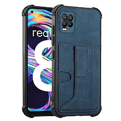 Coque en TPU + PU antichoc, coussin d'angle avec béquille, porte-cartes saphire pour votre Realme 8/8 Pro