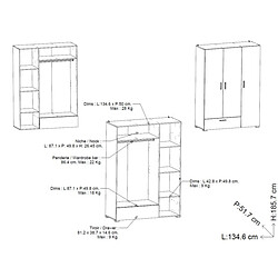 Avis Dansmamaison Armoire penderie + lingère 3 portes battantes 1 tiroir Blanc/Chêne clair - ZILY