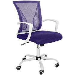 Decoshop26 Chaise de bureau hauteur réglable avec revêtement en maille respirante microfibre violet pieds métal blanc 10_0002696