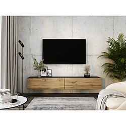 3XELIVING Meuble TV suspendu, D: l : 2 x 100 cm, H : 34 cm, P : 32 cm NOIR MAT/CHÊNE WOTAN