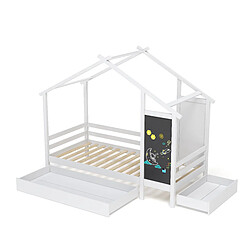 Acheter KILISKY Lit cabane enfant - 90x200cm - plinthe de maison - tiroir - cadre en pin - blanc