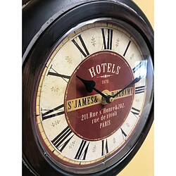 L'Héritier Du Temps Horloge Murale en Métal avec Vitre en Plexiglass Pendule de Cuisine Hotels St James Marron 4x32x32cm pas cher