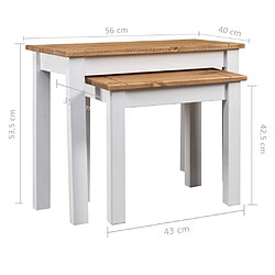 vidaXL Tables gigognes 2pcs Blanc Bois pin massif Assortiment Panama pas cher