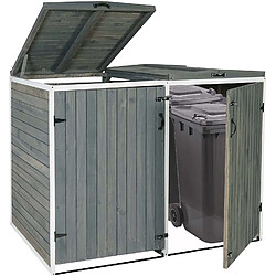 Decoshop26 Abri de poubelles extérieur conteneurs à ordures avec couvercle jusqu'à 4 bacs 126x158x98 cm en bois certifié FSC gris-blanc 04_0002867