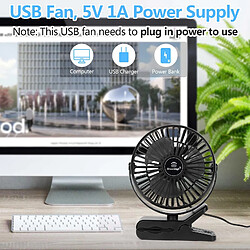 Rêve élevé? Mini Ventilateur USB, 360? Rotation, Ventilateur Clip Portable, 3 Vitesses, Ventilateur de Table silencieux pour Bureau, Maison et Bureau, Noir (Alimenté par USB) pas cher